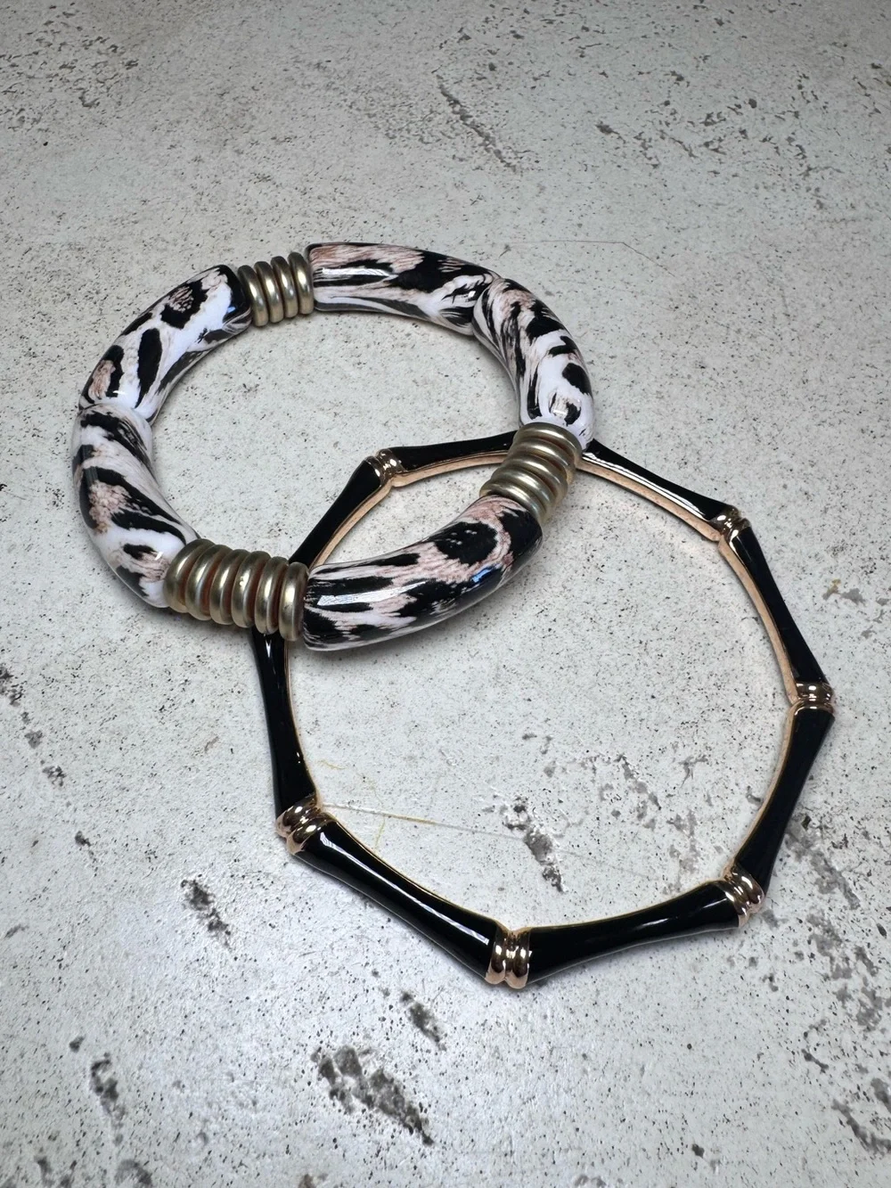 Black & Leopard Print Bangle Bracelet Set